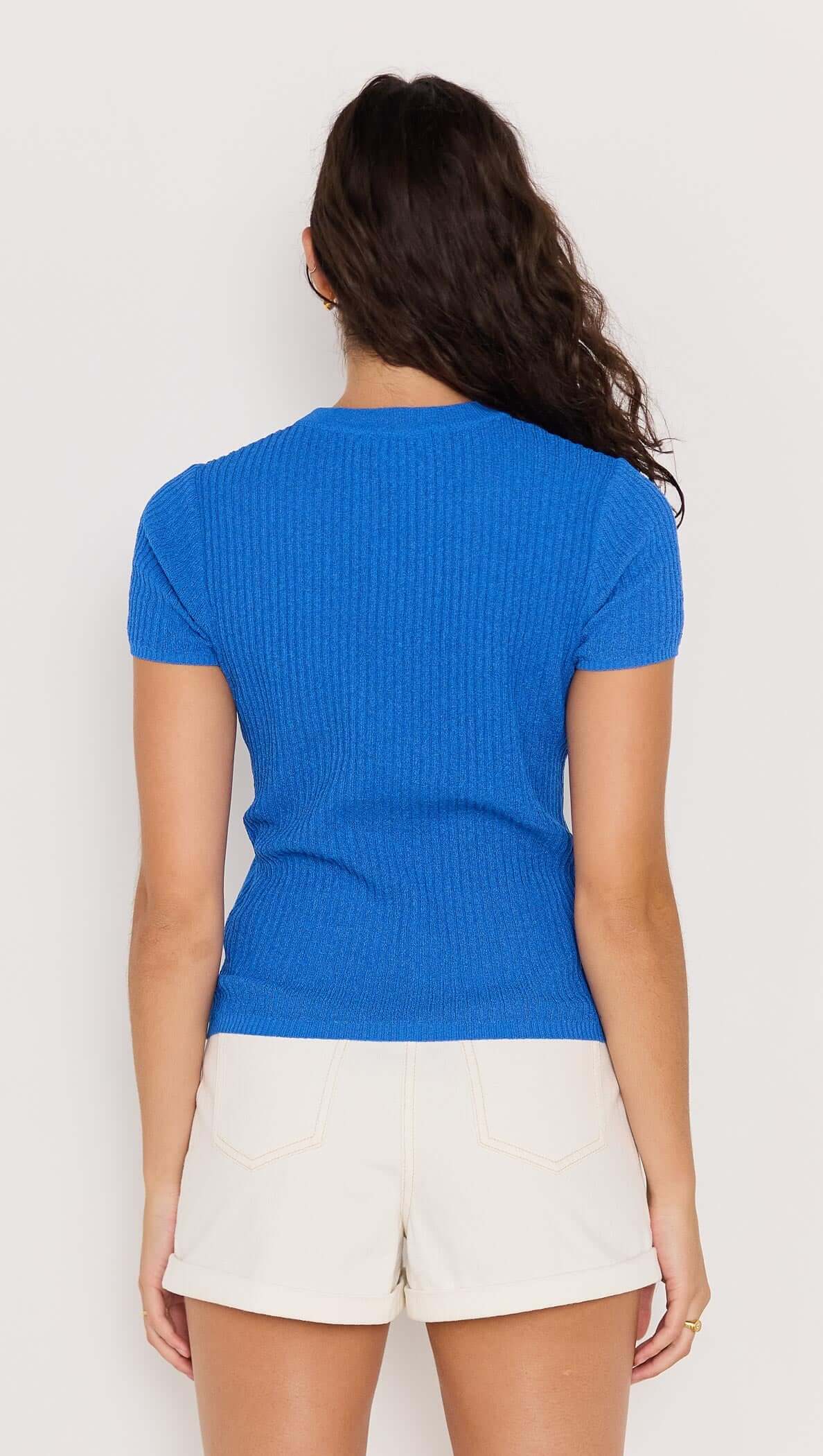 MINKPINK Apollo Rib Knit Tee - Cobalt