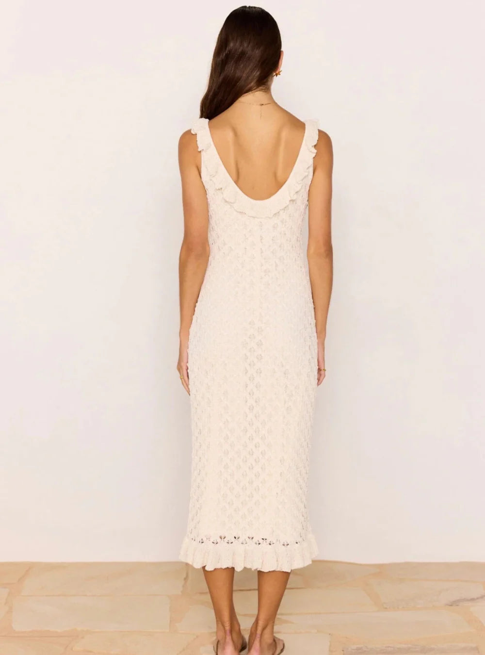 MINKPINK Sabine Pointelle Midi Dress - Ivory