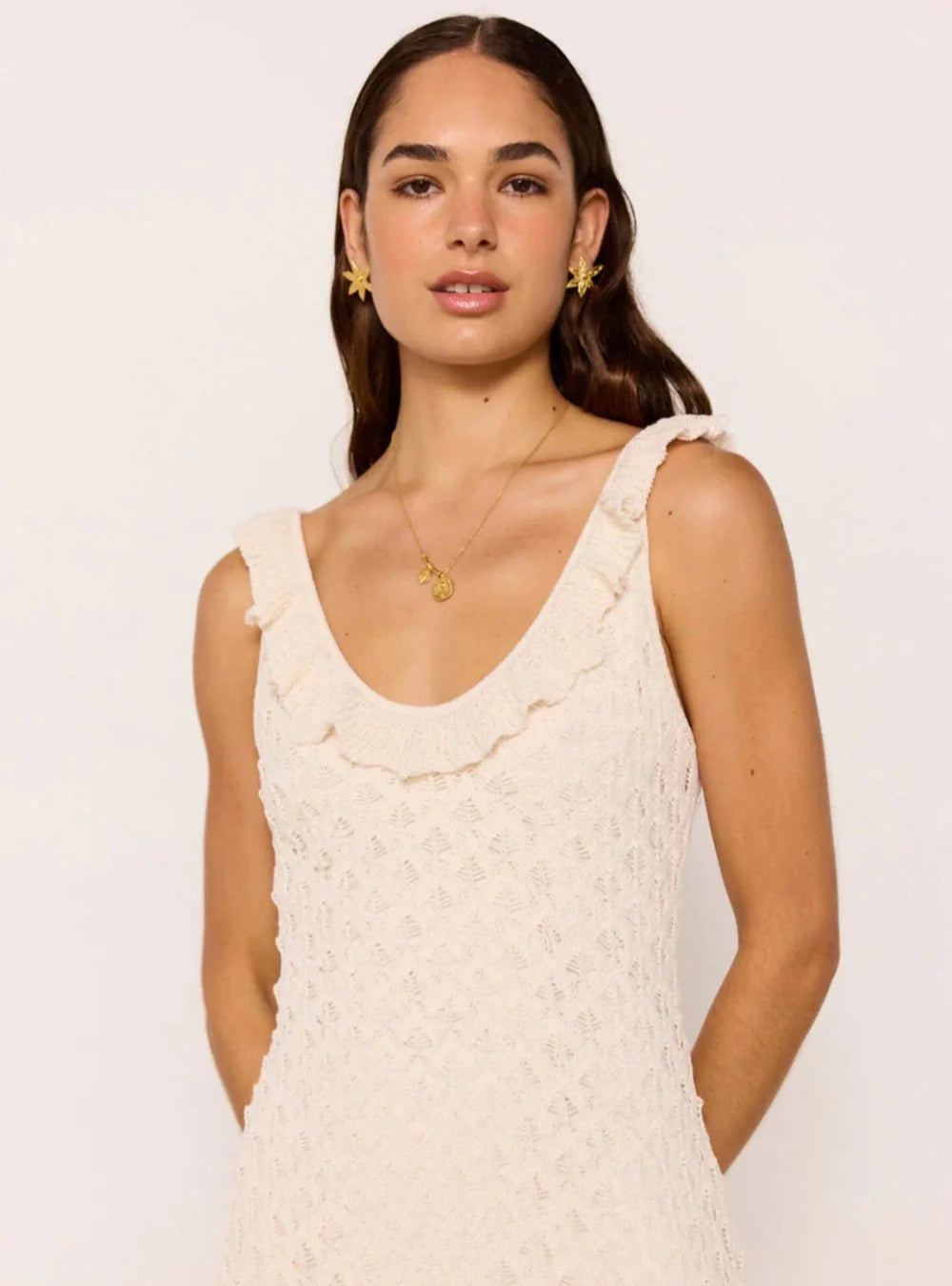 MINKPINK Sabine Pointelle Midi Dress - Ivory