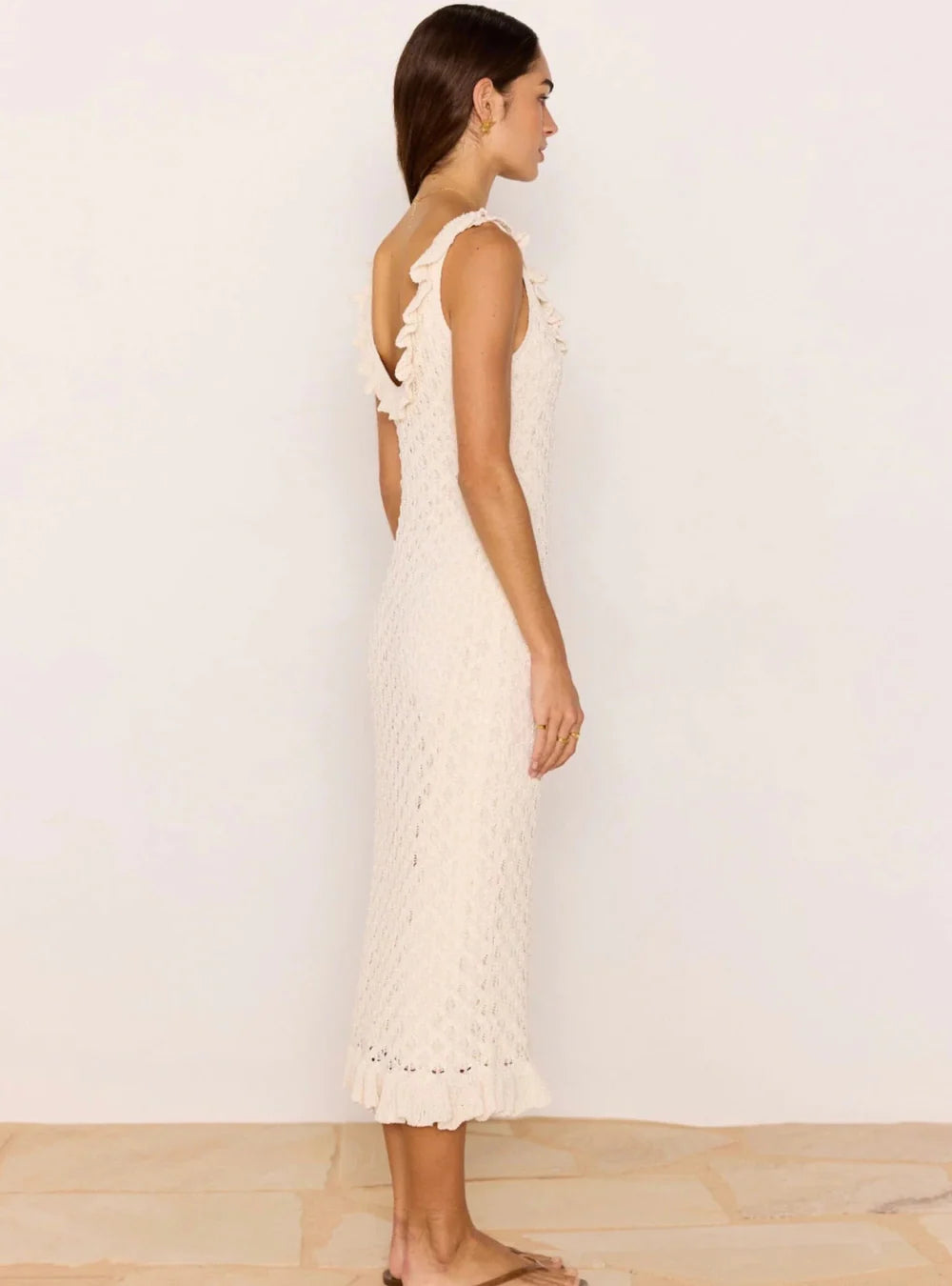 MINKPINK Sabine Pointelle Midi Dress - Ivory