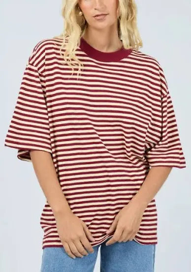 AAE Paloma Oversized Stripe Tee - Wine