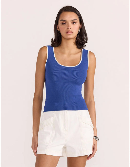 STAPLE THE LABEL Thea Contrast Knit Tank - Blue/White