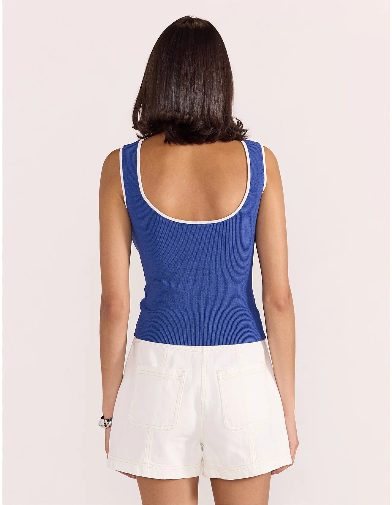 STAPLE THE LABEL Thea Contrast Knit Tank - Blue/White