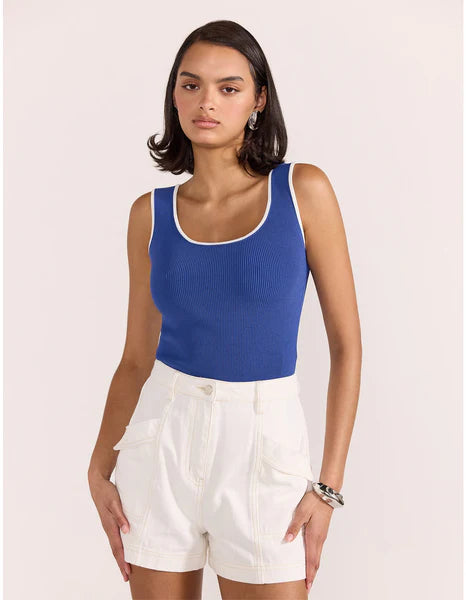 STAPLE THE LABEL Thea Contrast Knit Tank - Blue/White