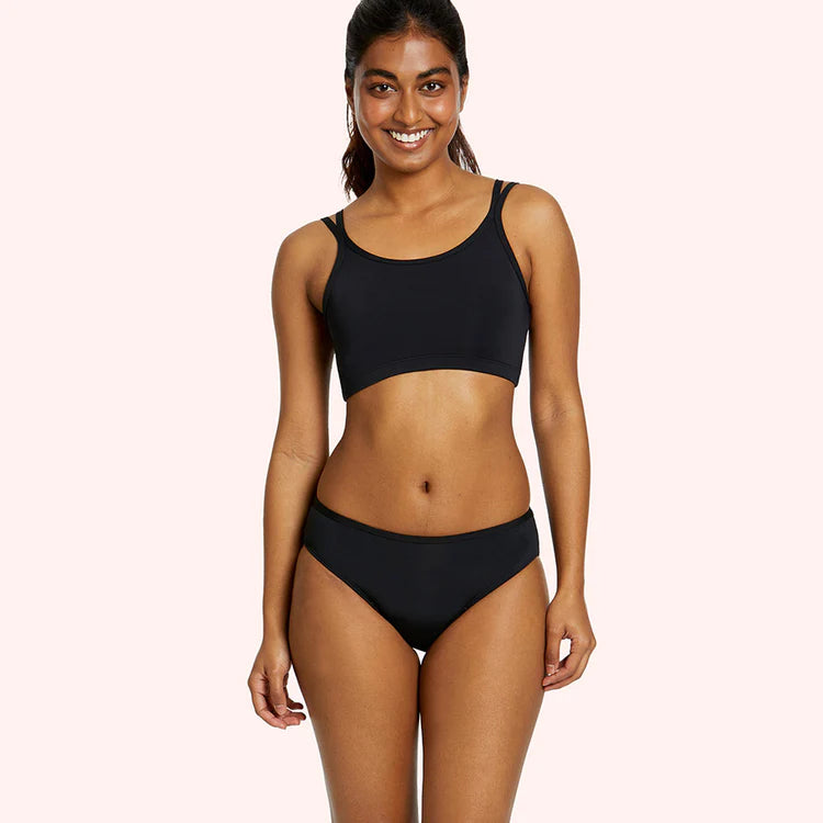 LOVE LUNA Tween/Teen First Period Swim Bikini Brief - Black - Light / Medium flow