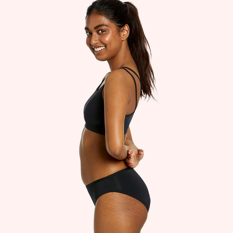LOVE LUNA Tween/Teen First Period Swim Bikini Brief - Black - Light / Medium flow