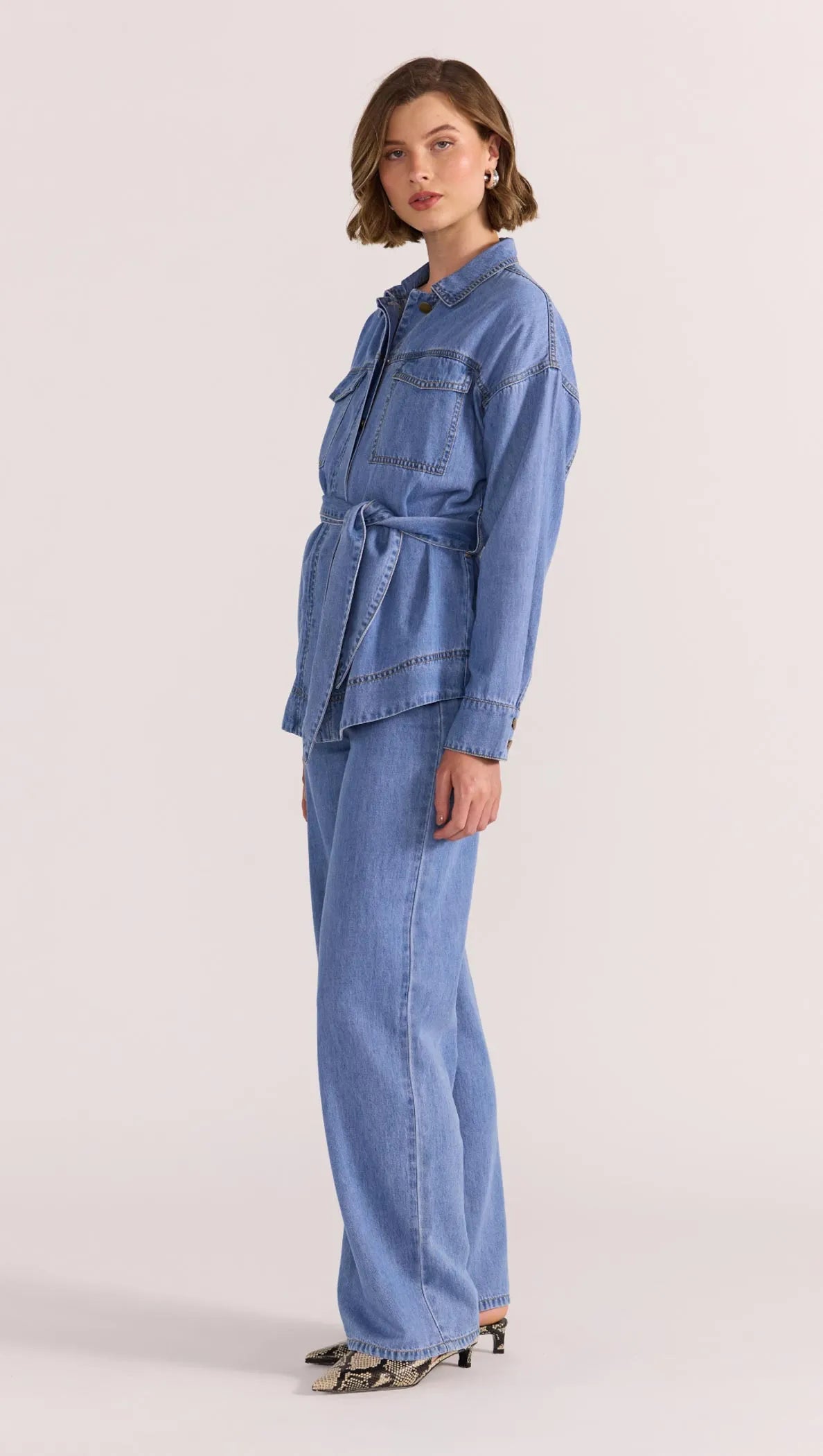 STAPLE THE LABEL Lyla Wide Leg Jeans - Vintage Blue Denim