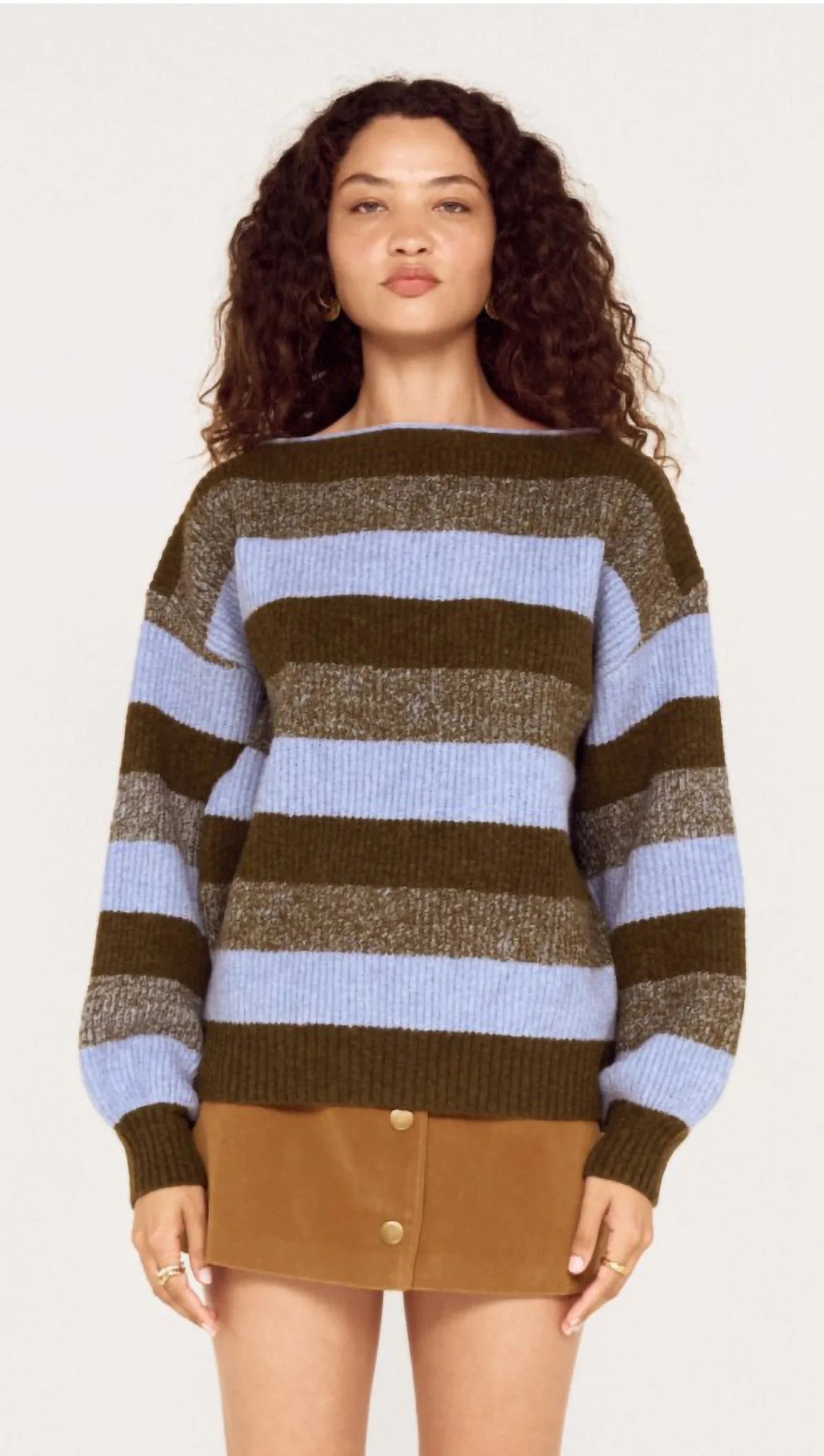 MINKPINK Avia Boat Neck Knit - Blue/Stone Stripe
