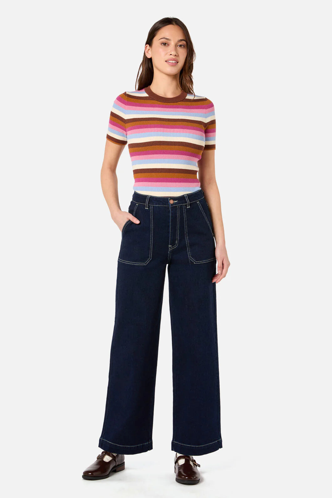 PRINCESS HIGHWAY Skye Stripe Rib Knit Top - Pink Multi