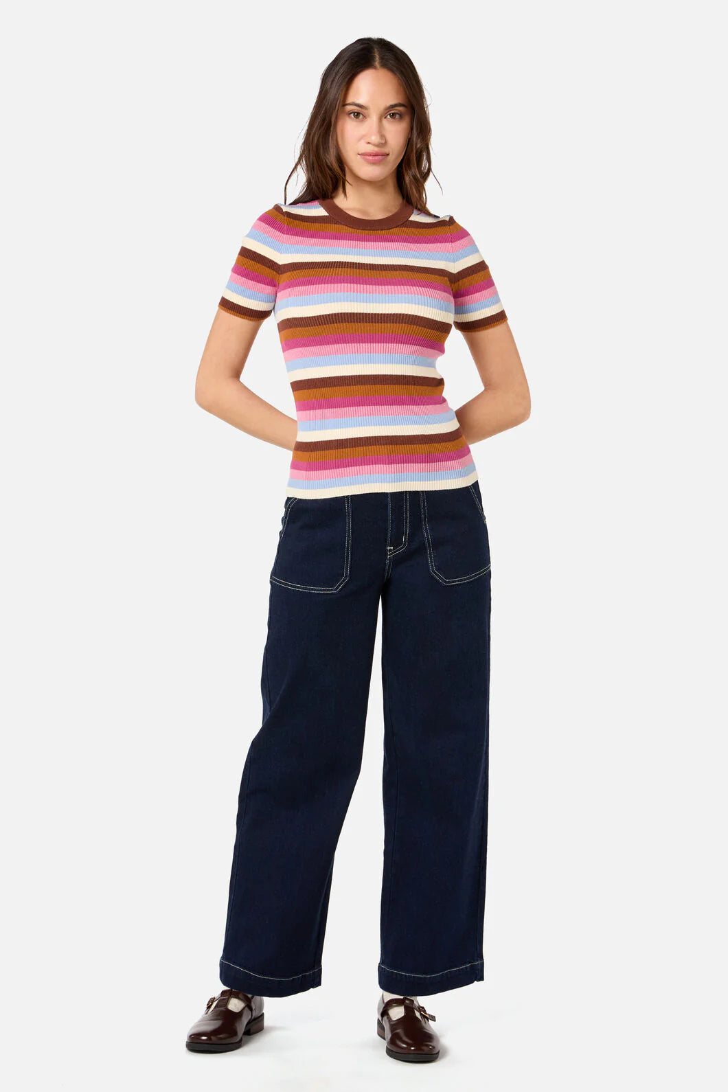 PRINCESS HIGHWAY Skye Stripe Rib Knit Top - Pink Multi