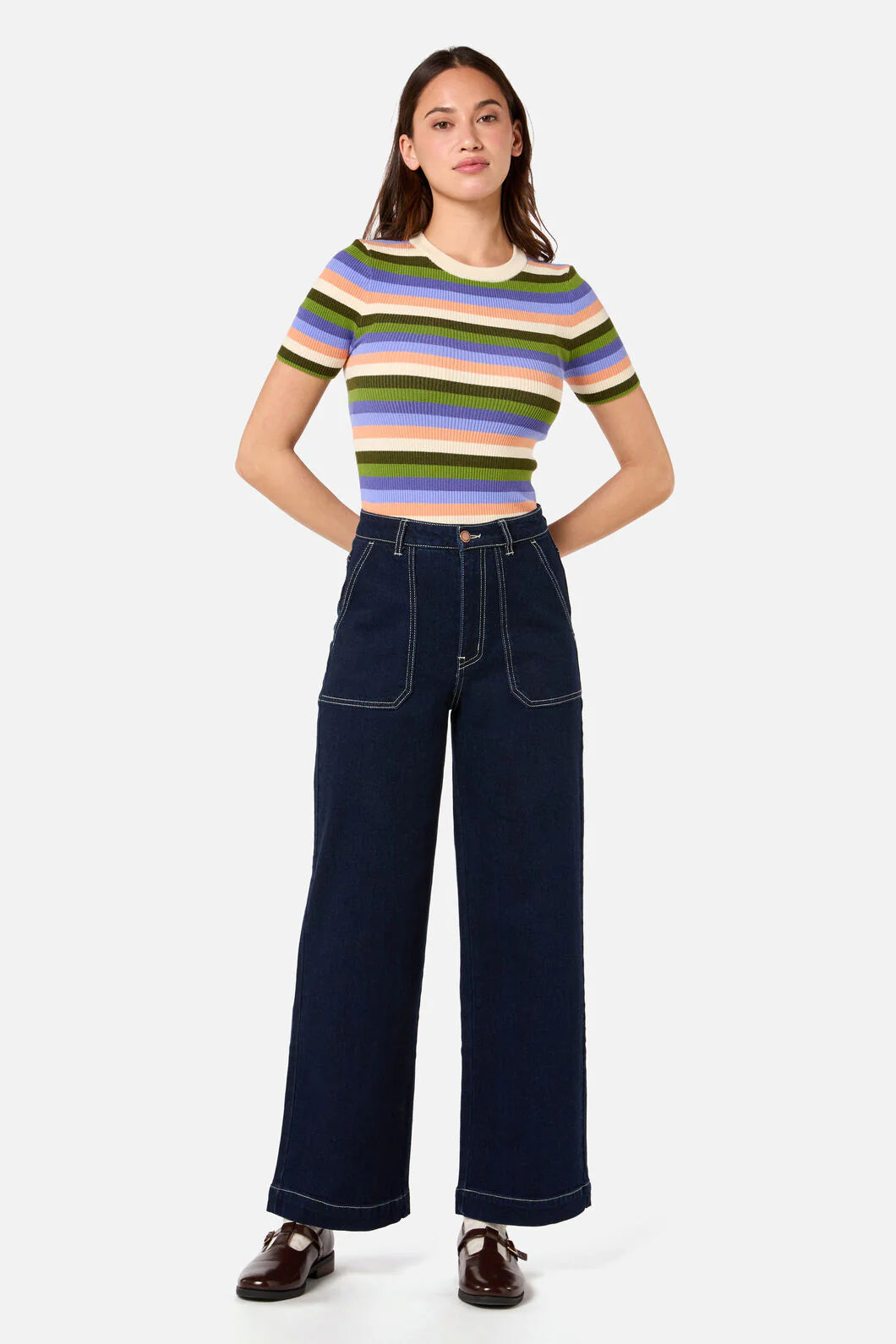 PRINCESS HIGHWAY Skye Stripe Rib Knit Top - Green Multi