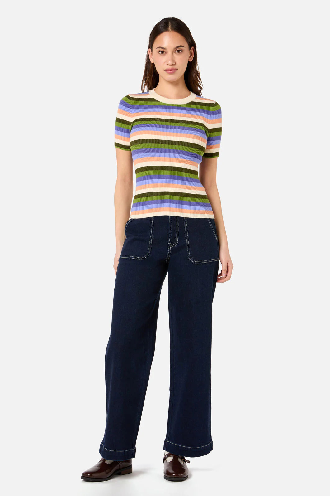 PRINCESS HIGHWAY Skye Stripe Rib Knit Top - Green Multi