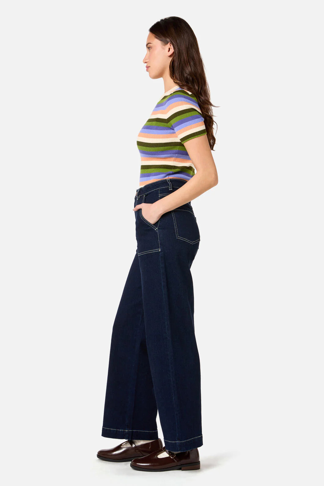PRINCESS HIGHWAY Skye Stripe Rib Knit Top - Green Multi