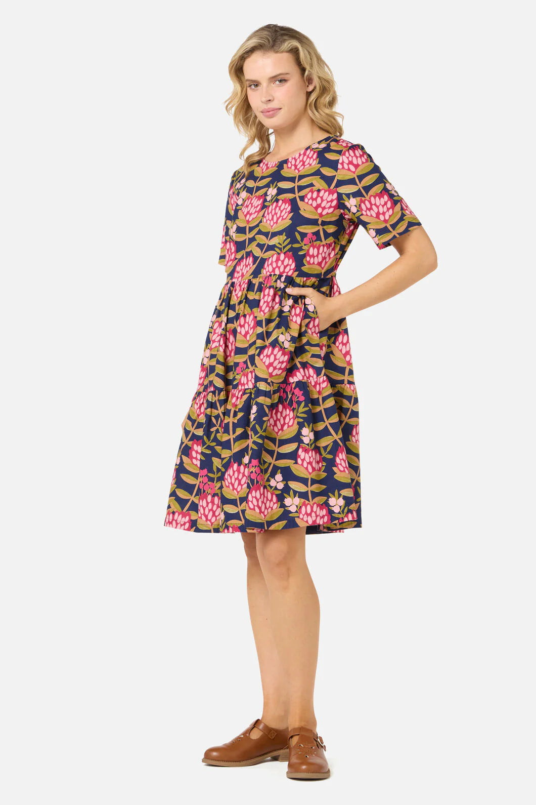 PRINCESS HIGHWAY Protea Flower Smock Dress - Navy
