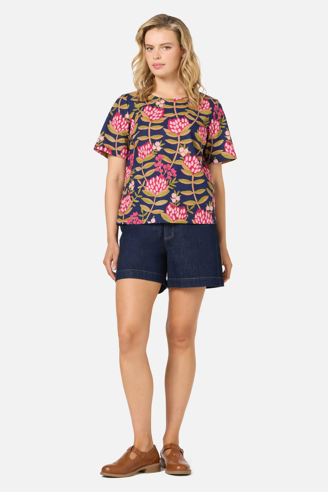 PRINCESS HIGHWAY Protea Flower Short Sleeve Top