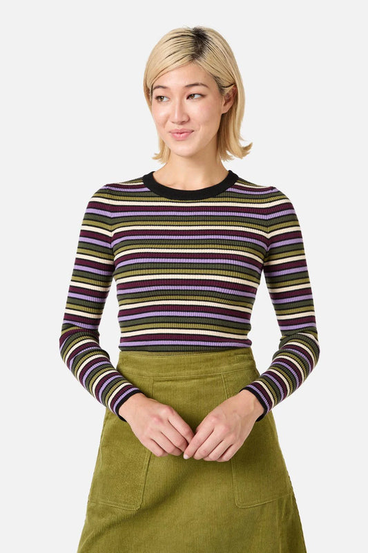 PRINCESS HIGHWAY Darcy Stripe Rib Knit Top - Olive/Purple