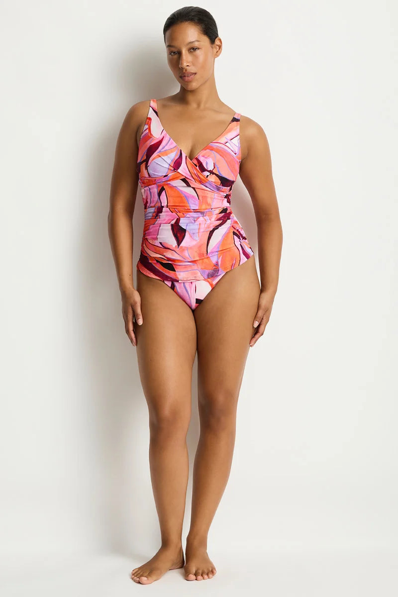 SEALEVEL Neon Wave Cross Front Multifit Tankini - Berry