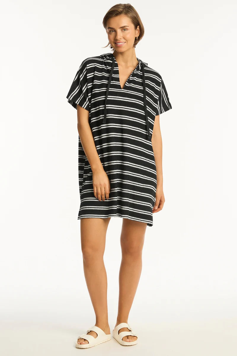 SEA LEVEL AUSTRALIA Surf Poncho - Black/ White Stripe