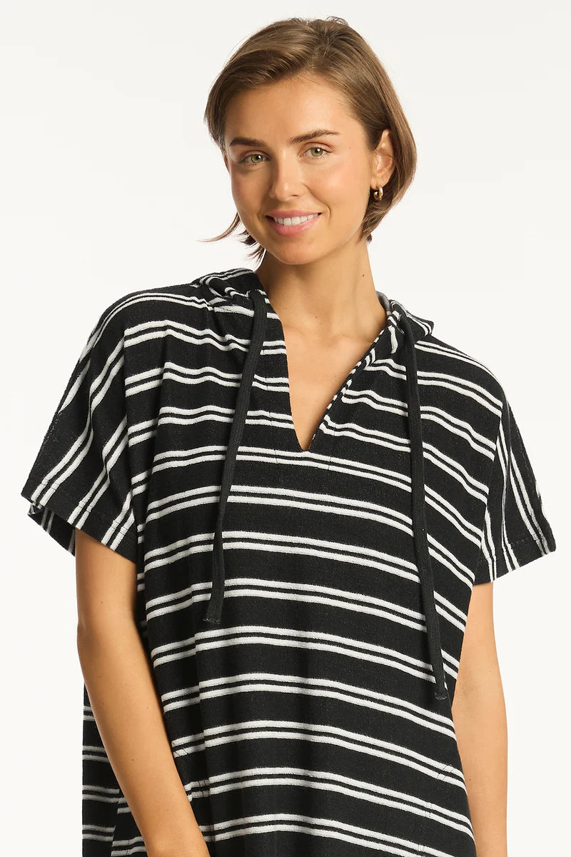 SEA LEVEL AUSTRALIA Surf Poncho - Black/ White Stripe