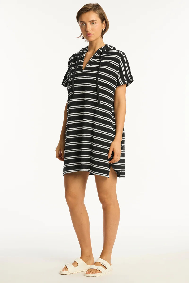 SEA LEVEL AUSTRALIA Surf Poncho - Black/ White Stripe