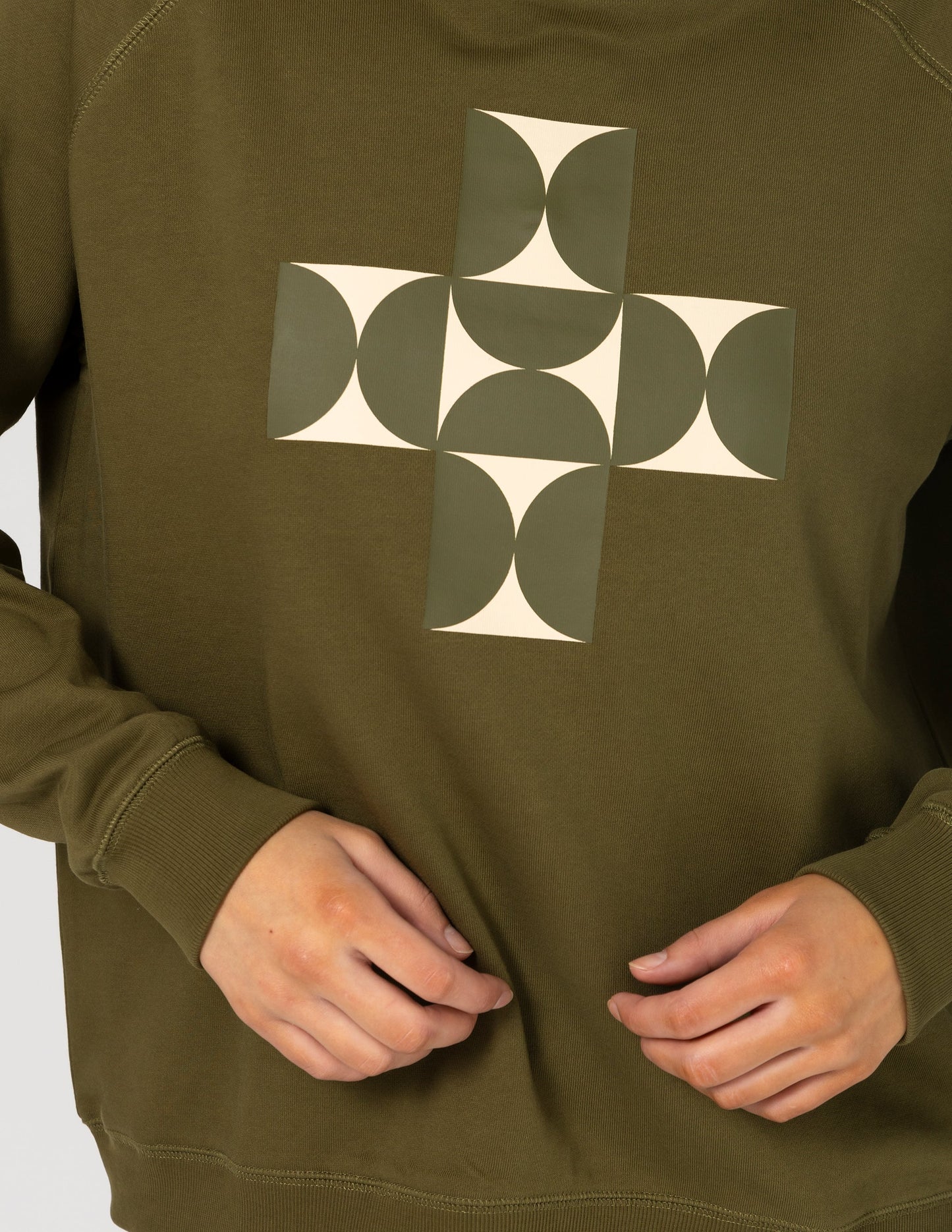 STELLA + GEMMA Classic Sweater - Olive Mosaic Cross