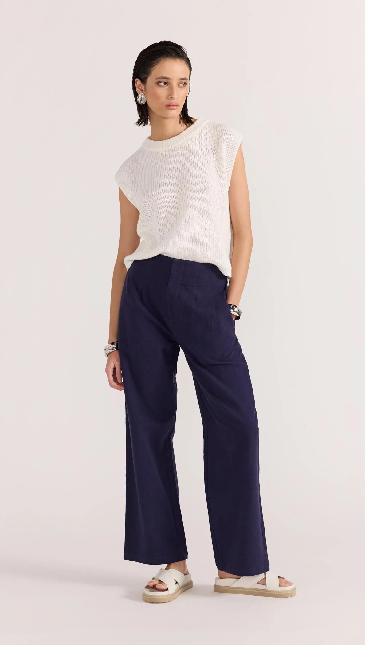 STAPLE THE LABEL Mira Wide Leg Pant - Navy