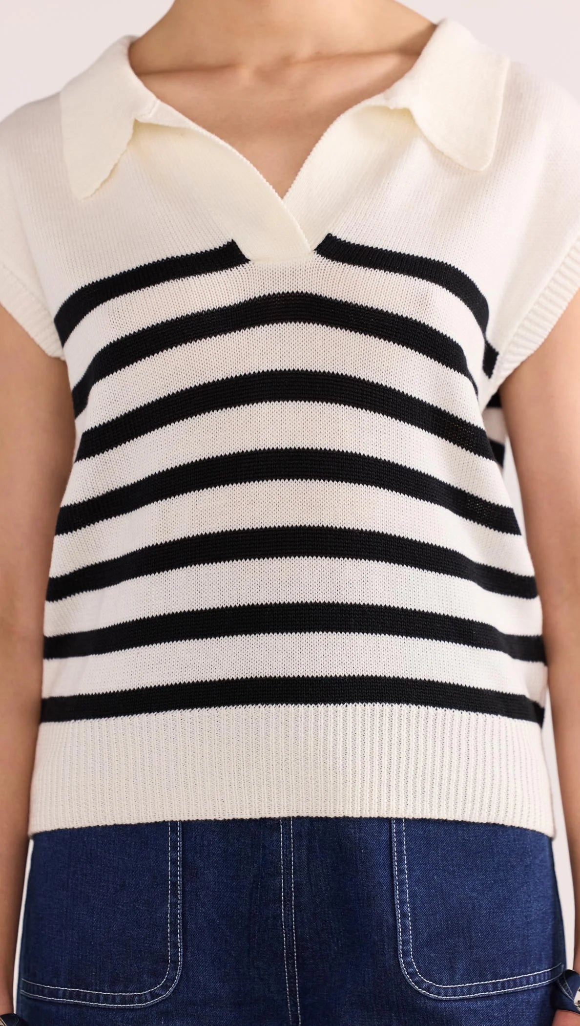 STAPLE THE LABEL Remi Stripe Polo Knit - Cream / Black