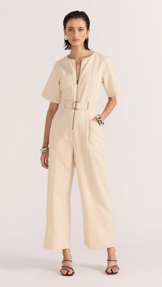 STAPLE THE LABEL Lani Denim Crop Denim Jumpsuit - Cream