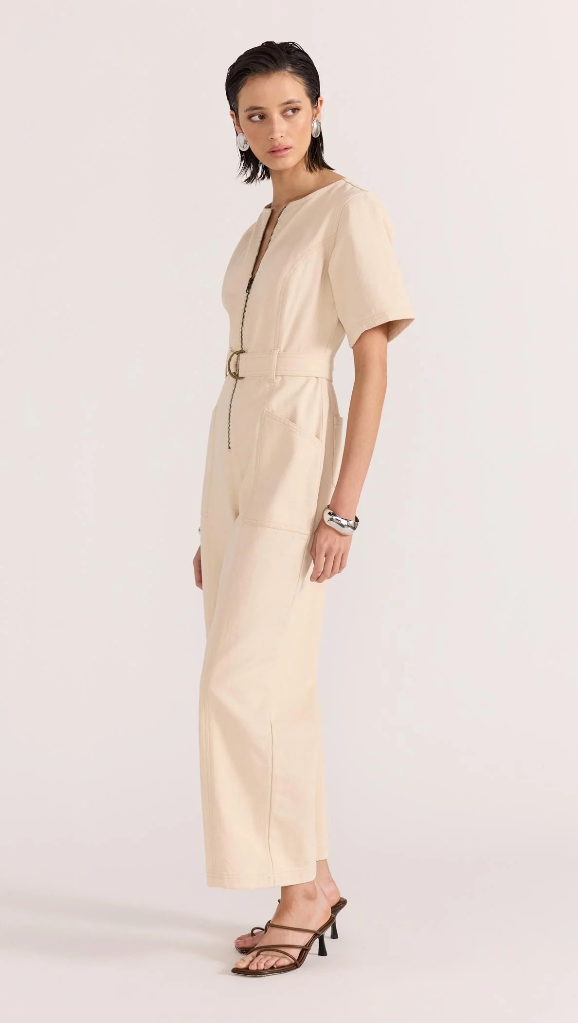 STAPLE THE LABEL Lani Denim Crop Denim Jumpsuit - Cream