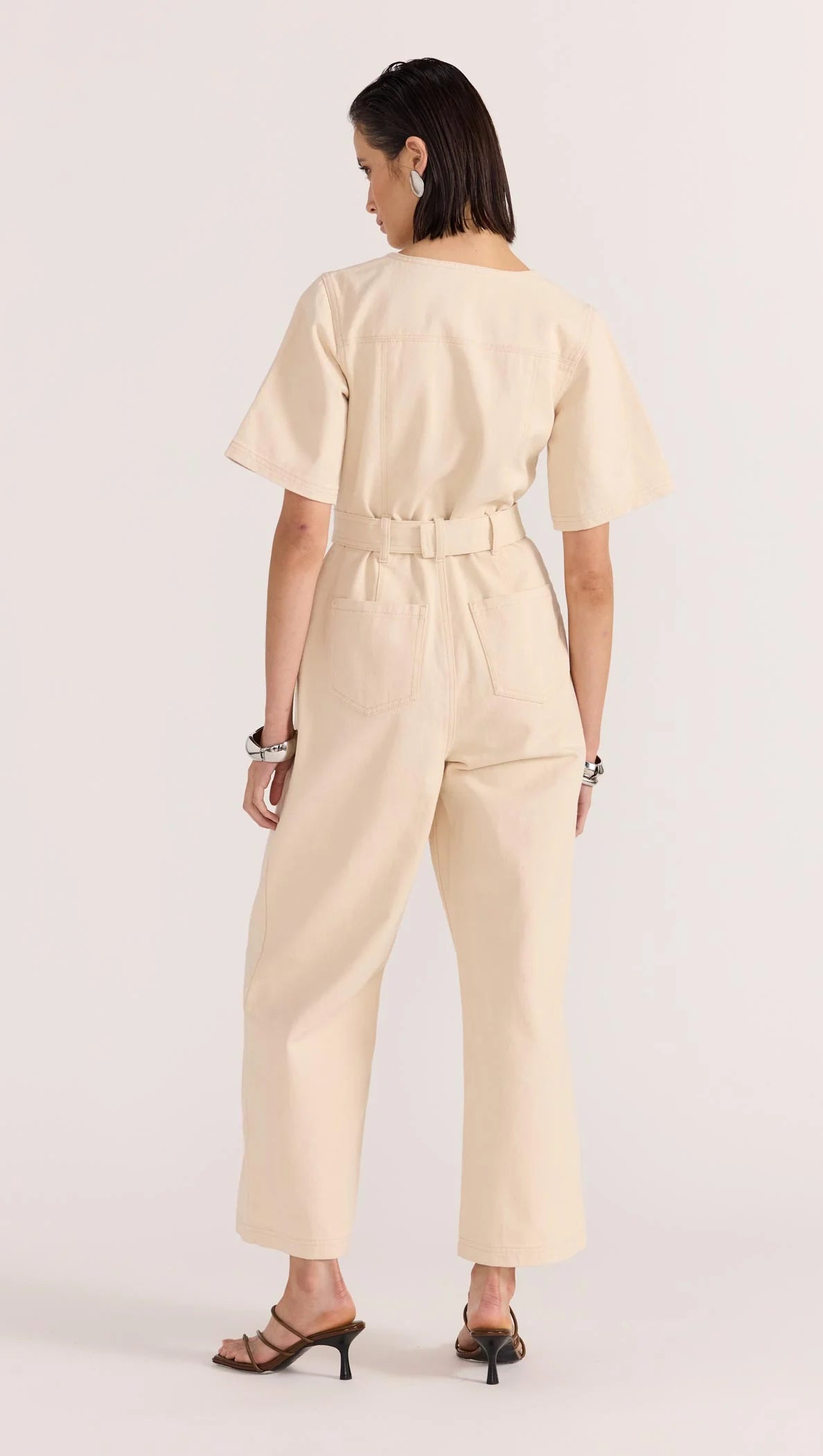 STAPLE THE LABEL Lani Denim Crop Denim Jumpsuit - Cream