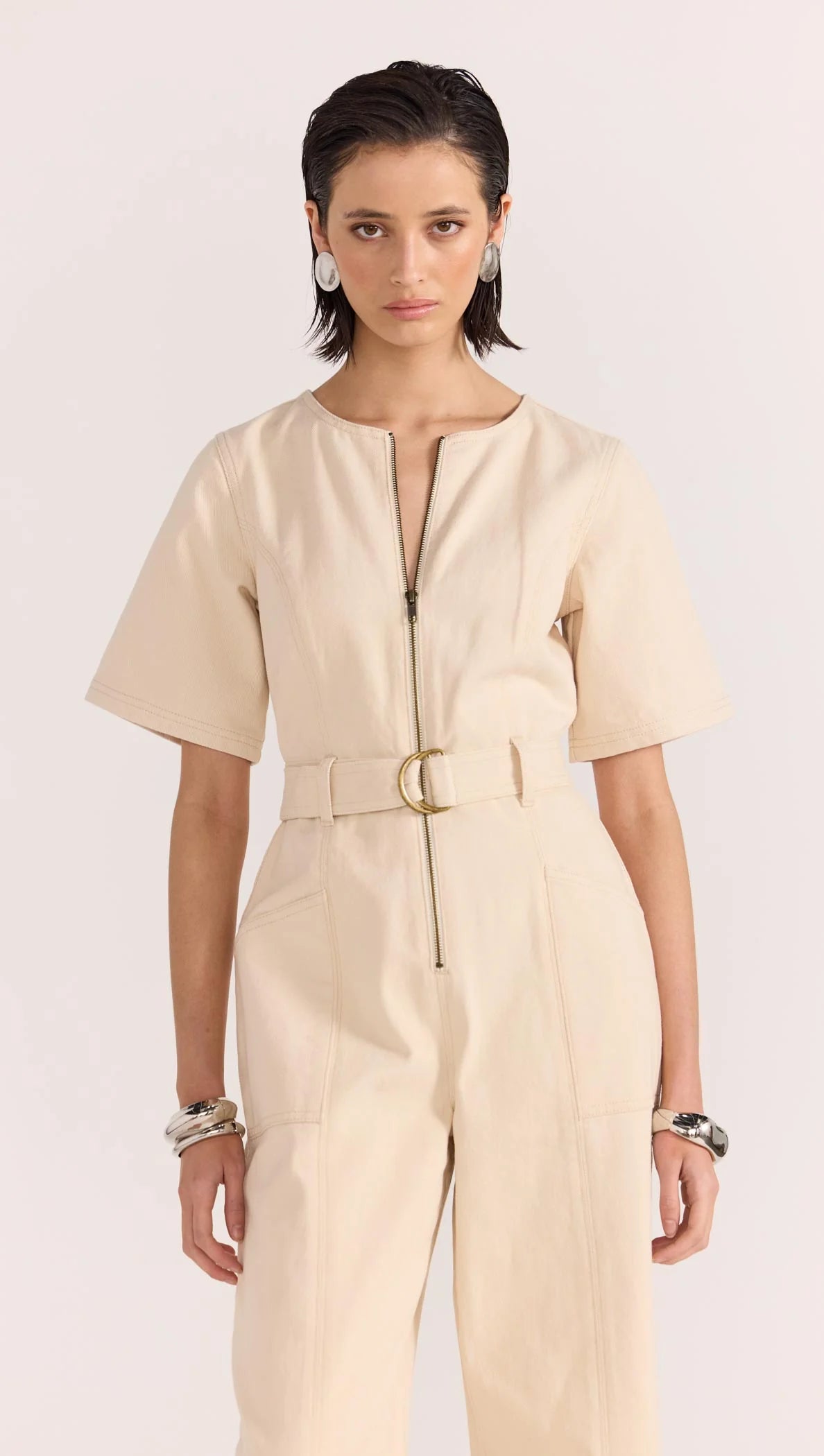 STAPLE THE LABEL Lani Denim Crop Denim Jumpsuit - Cream