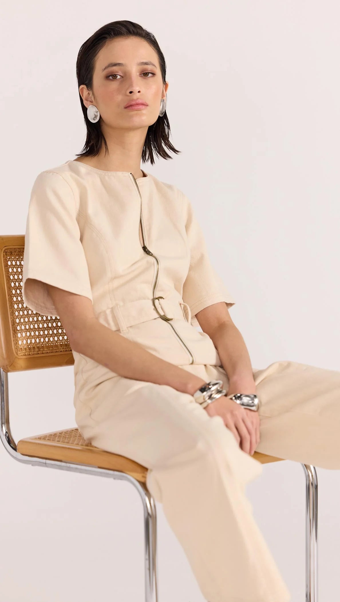 STAPLE THE LABEL Lani Denim Crop Denim Jumpsuit - Cream