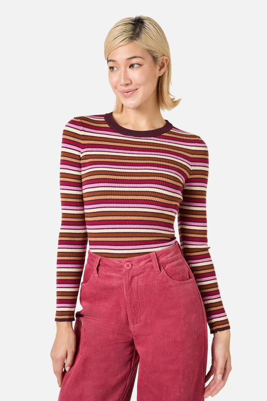 PRINCESS HIGHWAY Darcy Stripe Rib Knit Top - Pink/Tan