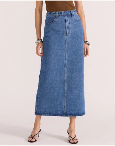 STAPLE THE LABEL Alden Denim Maxi Skirt - Mid Blue