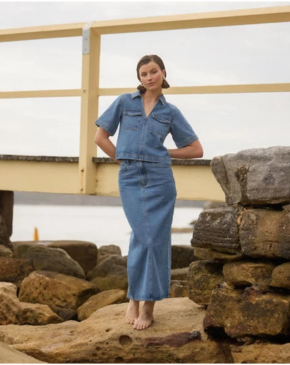 STAPLE THE LABEL Alden Denim Maxi Skirt - Mid Blue