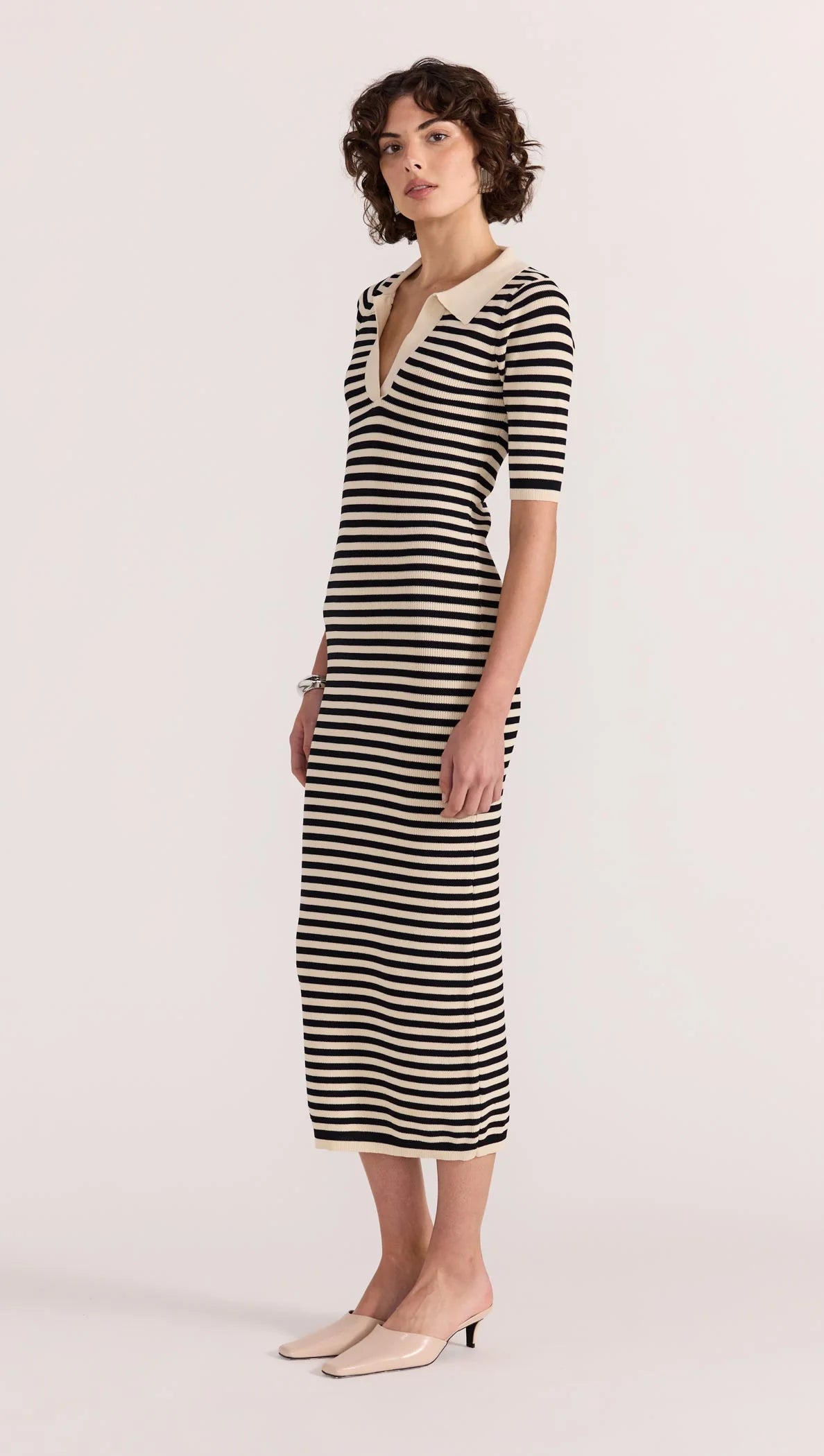 STAPLE THE LABEL Lana Stripe Knit Dress - Black/ Cream