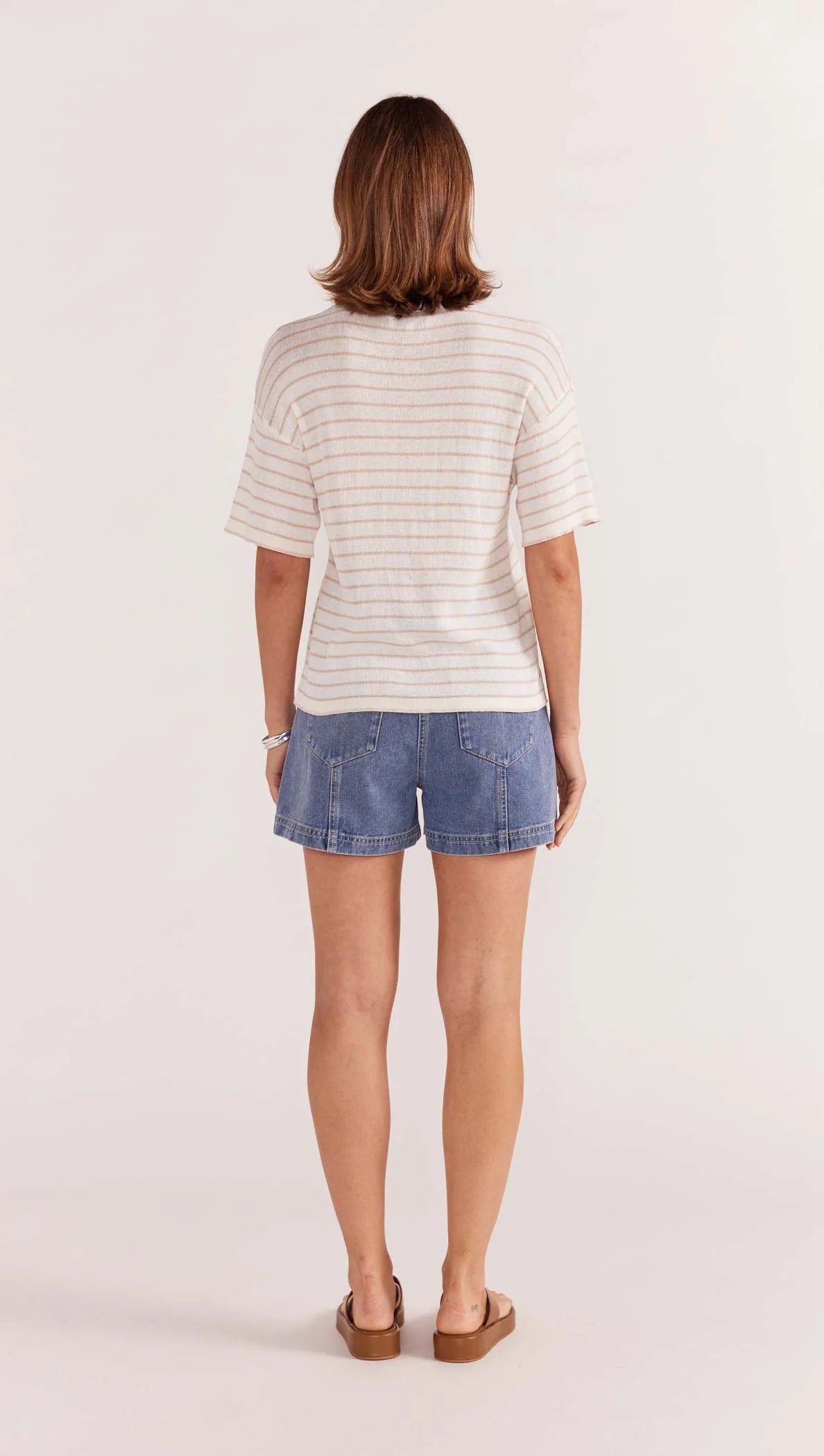 STAPLE THE LABEL BEIGE STRIPE KNIT TEE