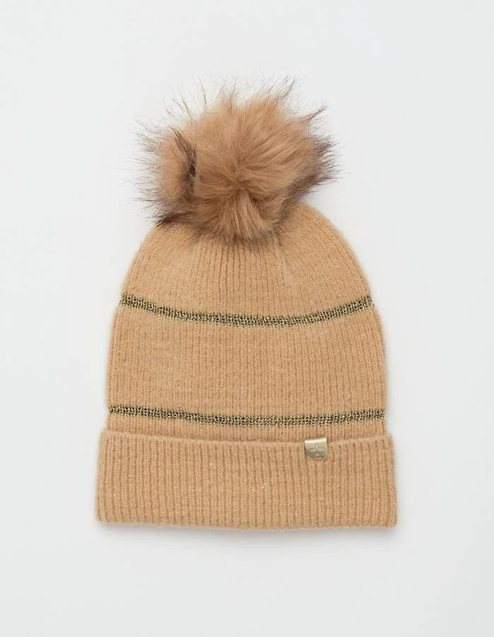 STELLA + GEMMA Camel With Gold Lurex Beanie