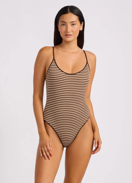 SEAFOLLY Horizons Scoop Neck Tie Back One Piece Swimsuit Mocha