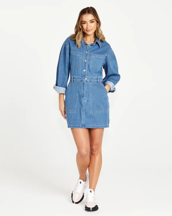 SASS Gabrielle Denim Long Sleeve Dress - 80 Wash