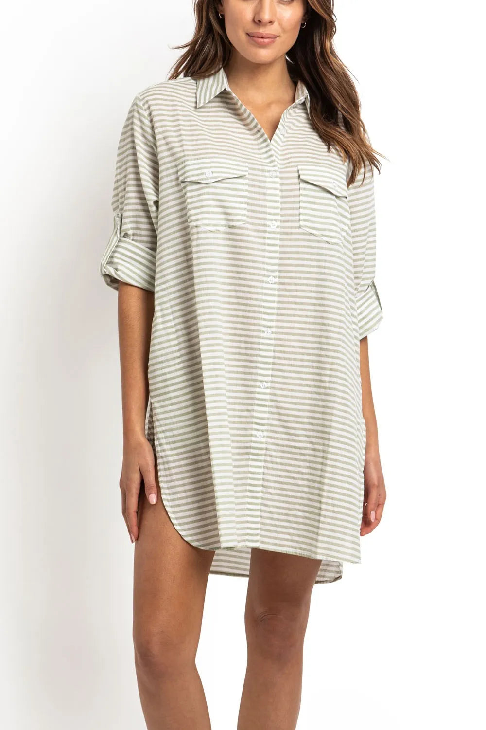 SUNSEEKER Summer Stripe Button Through Shirt - Khaki