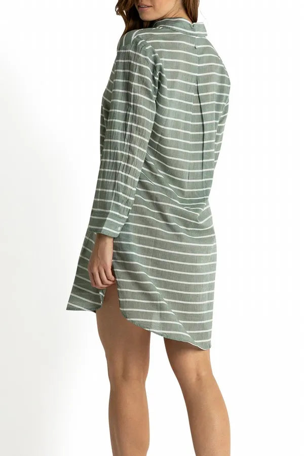 SUNSEEKER Santorini Button Through Painter Dress - Stripe Sage