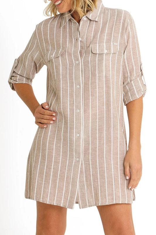 JANTZEN Chains Button Through Shirt - Tan