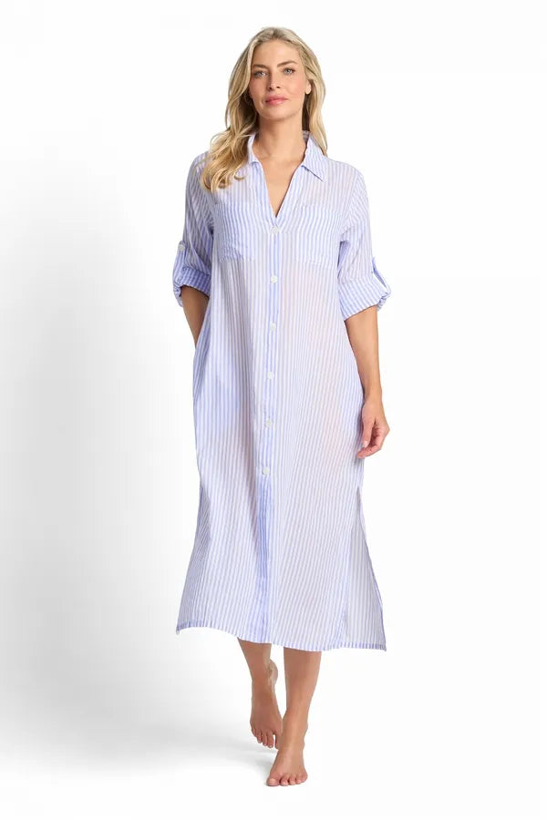 JANTZEN Fresh Button Midi Dress - Blue / White