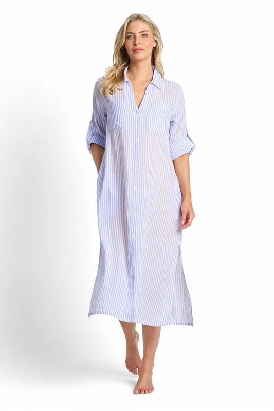 JANTZEN Fresh Button Midi Dress - Blue / White