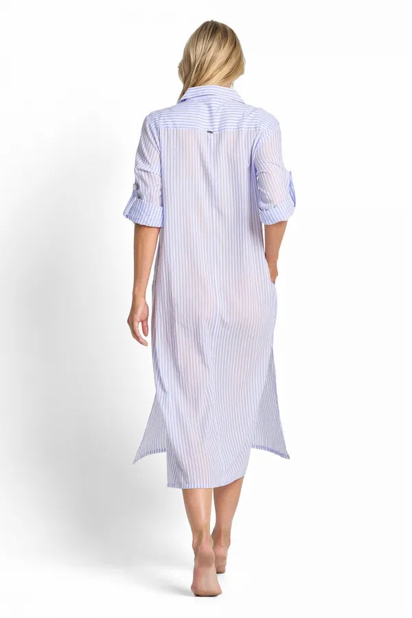 JANTZEN Fresh Button Midi Dress - Blue / White