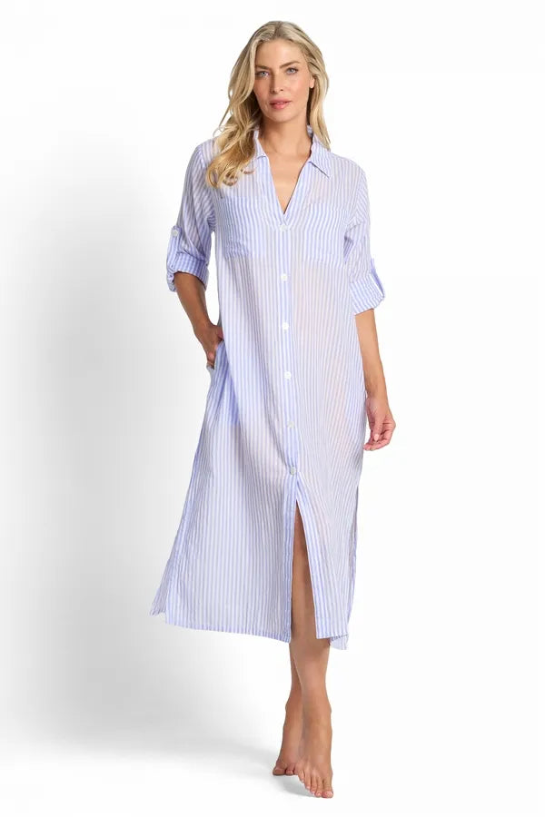 JANTZEN Fresh Button Midi Dress - Blue / White