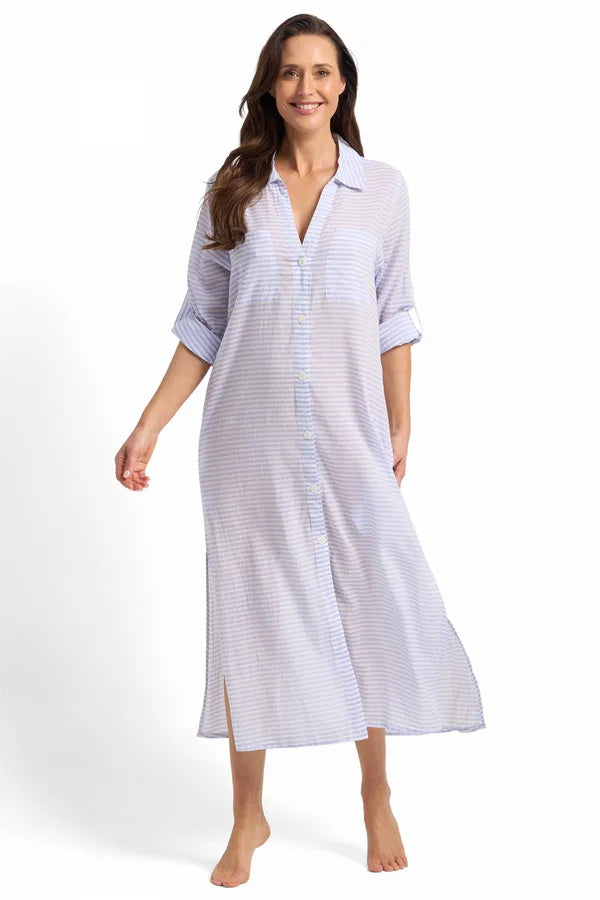 JANZTEN Fresh Button Midi Dress - Blue