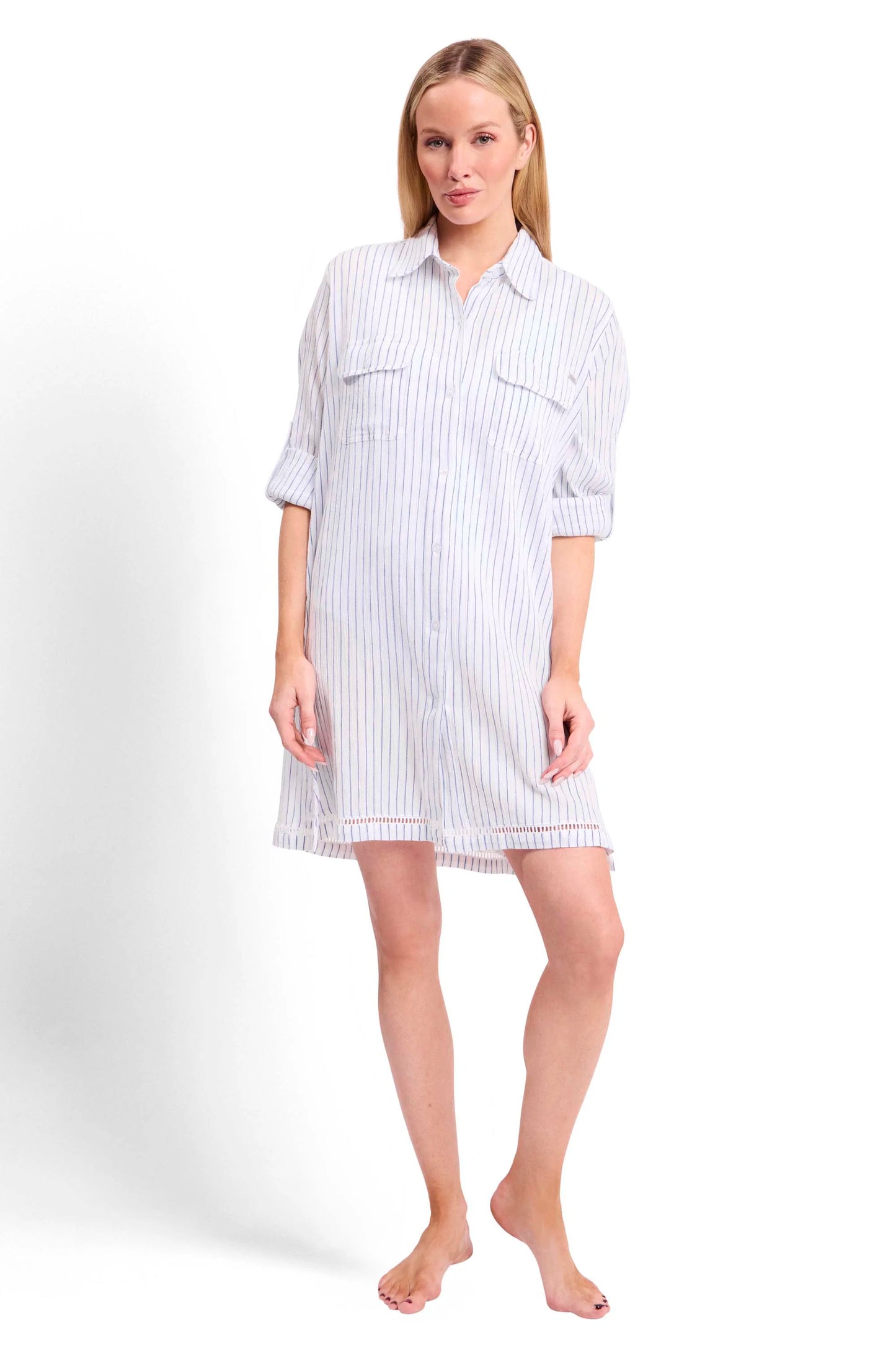 JANTZEN Laguna Ladder Button Shirt - Blue