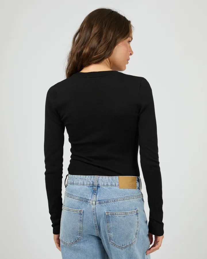 Silent theory Ashton Knit Vee L/S Top - Black